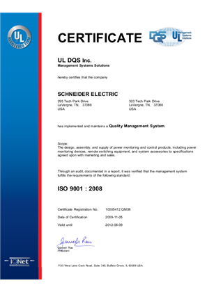 ISO 9001 - 2008 compliance for the LaVergne USA location